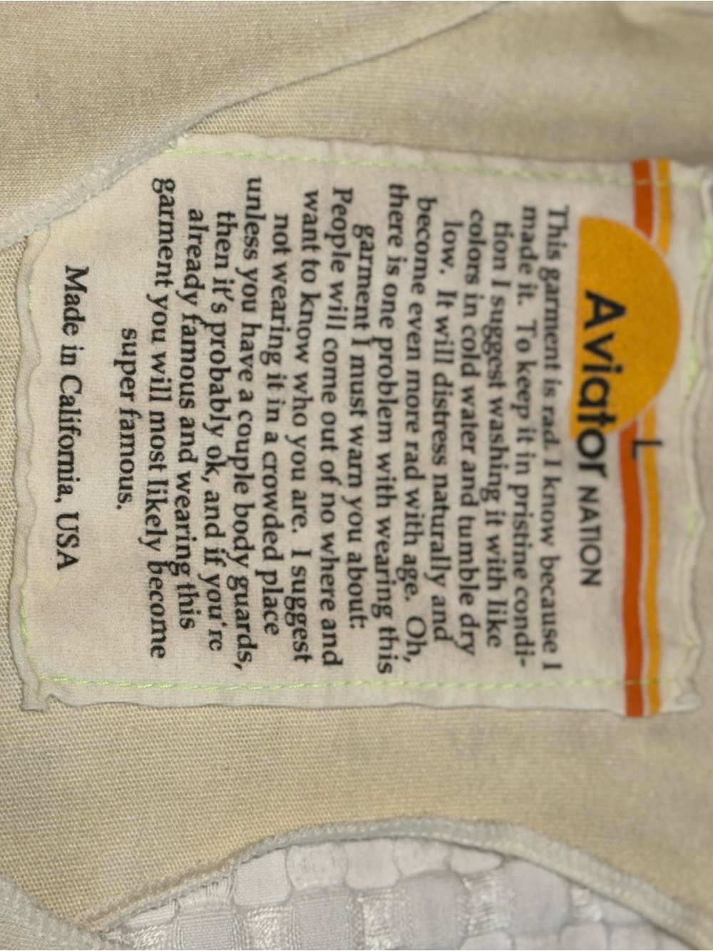 Aviator Nation Cream Tank with Black Lightning Bolt - Picture 4 of 4